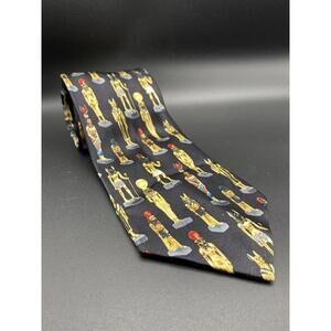 Silk Black Neck Tie with Egyptian Statue Print